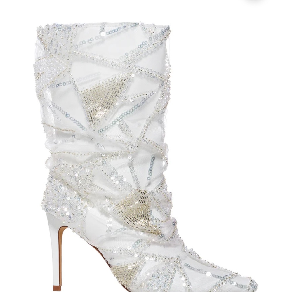 AKIRA azalea Mitski white sequin overlay bootie